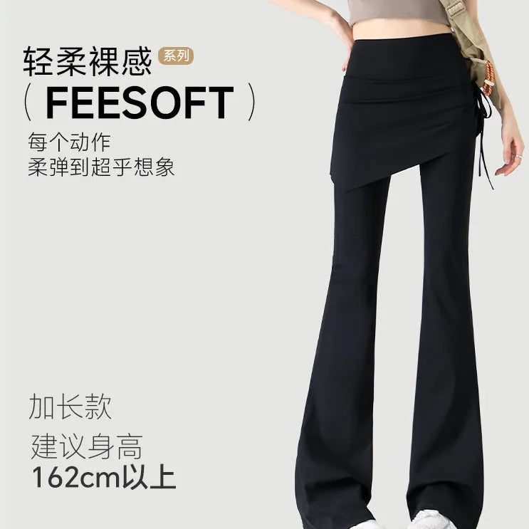 Soft FEESOFT Nylon-Spandex High-Waist Flared Yoga Pants Skirt Overlay