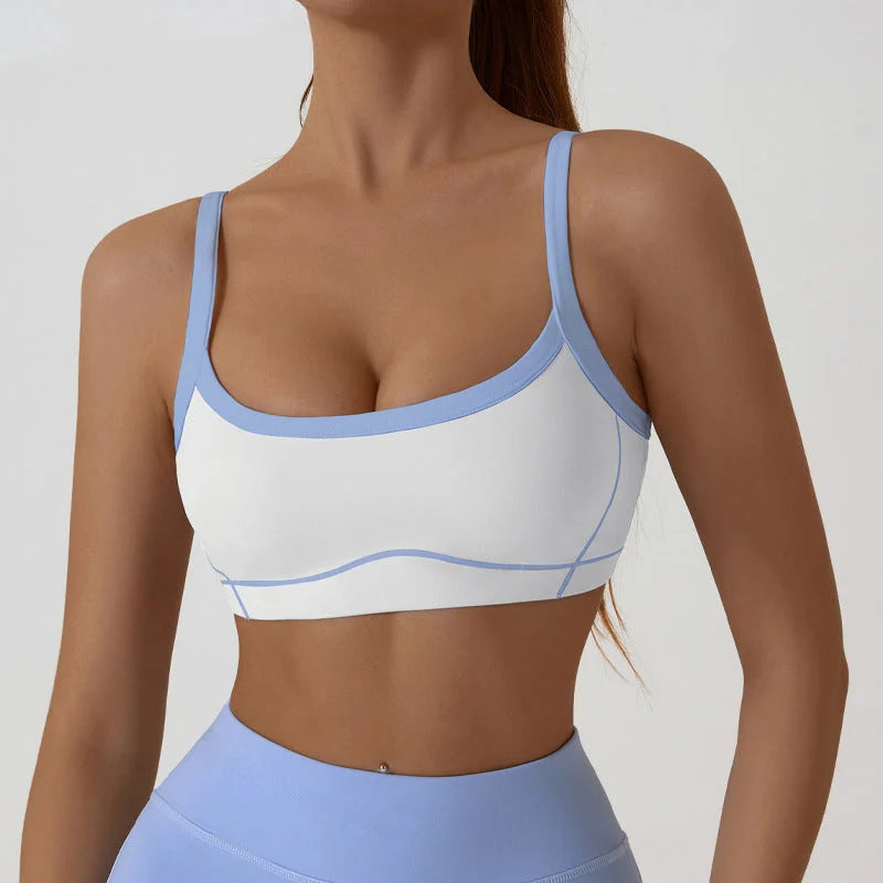 Nude Feel Removable Strappy Sports Bra Colour Block Yoga Camisole