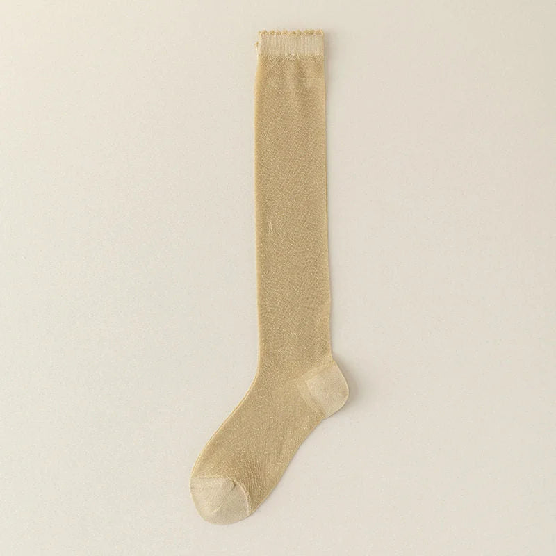 Sheer Knee High Stockings - Glossy Thin Summer Socks