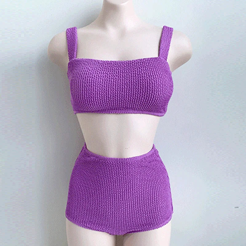 high waist two piece bikini set, colour blocking, figure sculpting swimwear