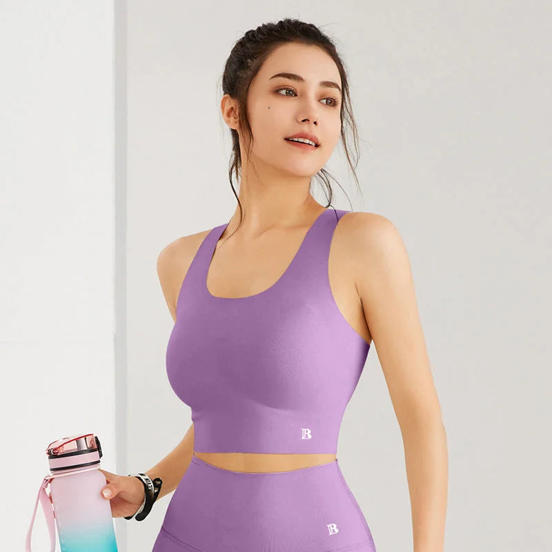Fixed Cup Support Sports Bra - No Ride-Up Yoga Bra