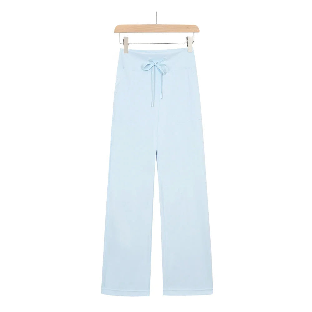 High-waisted drawstring wide leg lounge pants