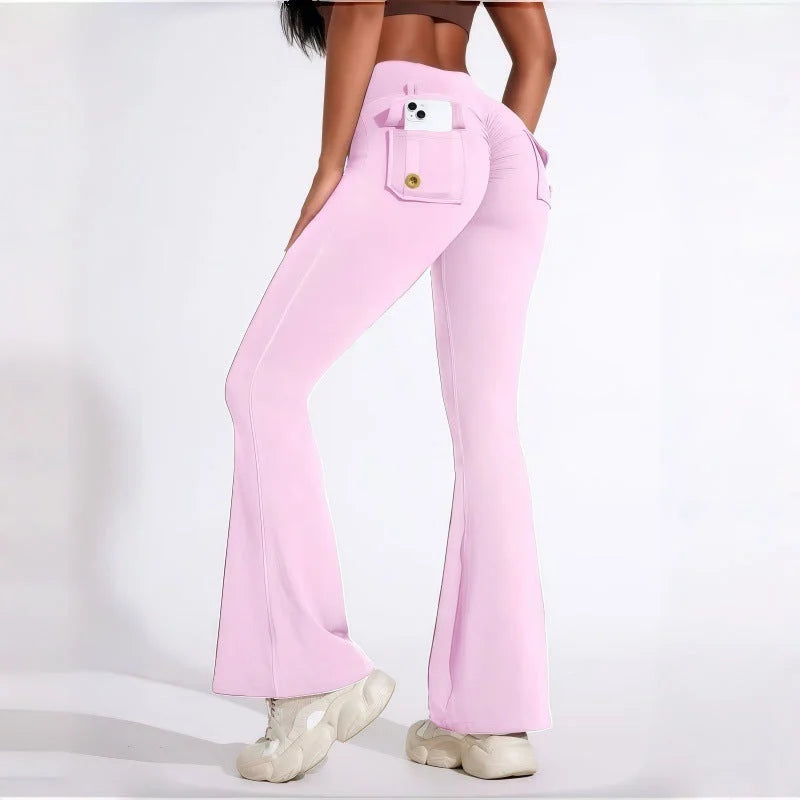 butt-lifting flared yoga leggings with cargo pockets