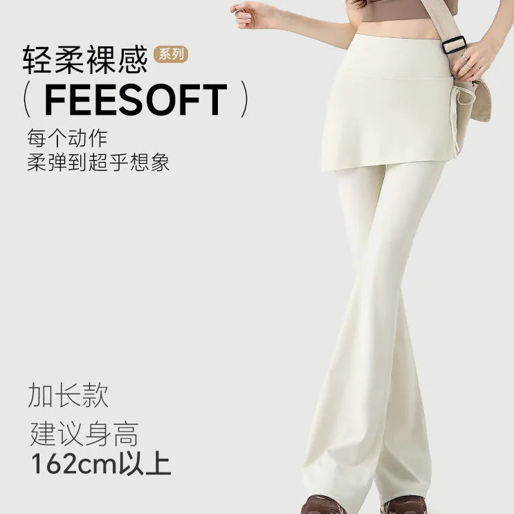 Soft FEESOFT Nylon-Spandex High-Waist Flared Yoga Pants Skirt Overlay