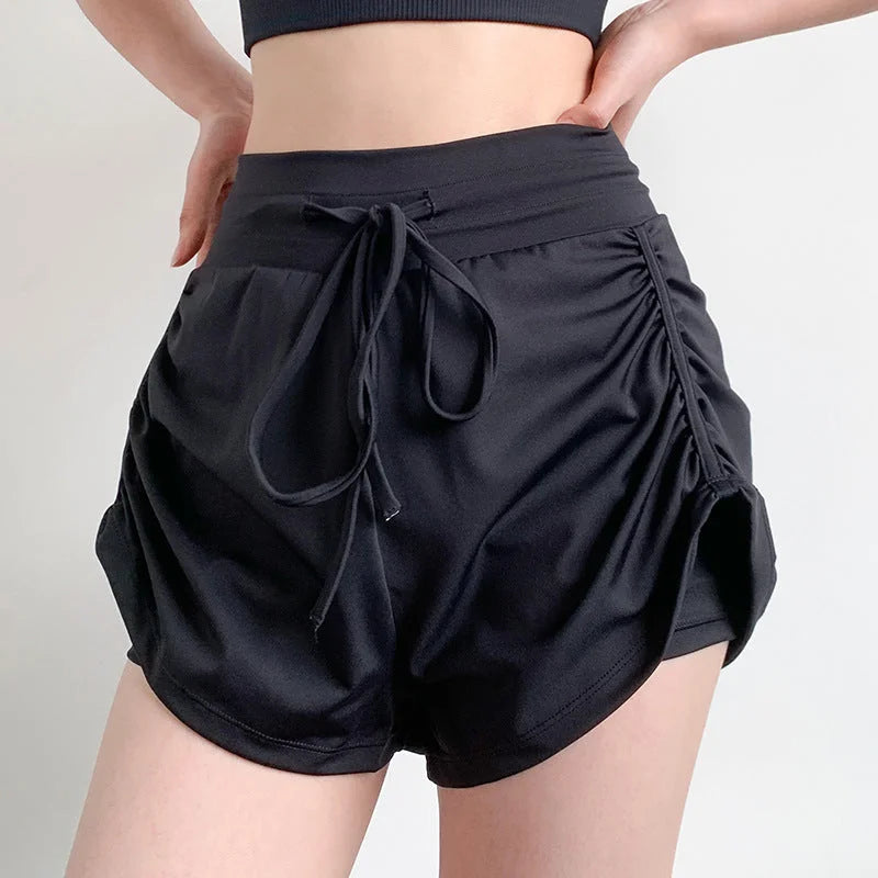 High-waisted drawstring shorts with drawcord ruched sides