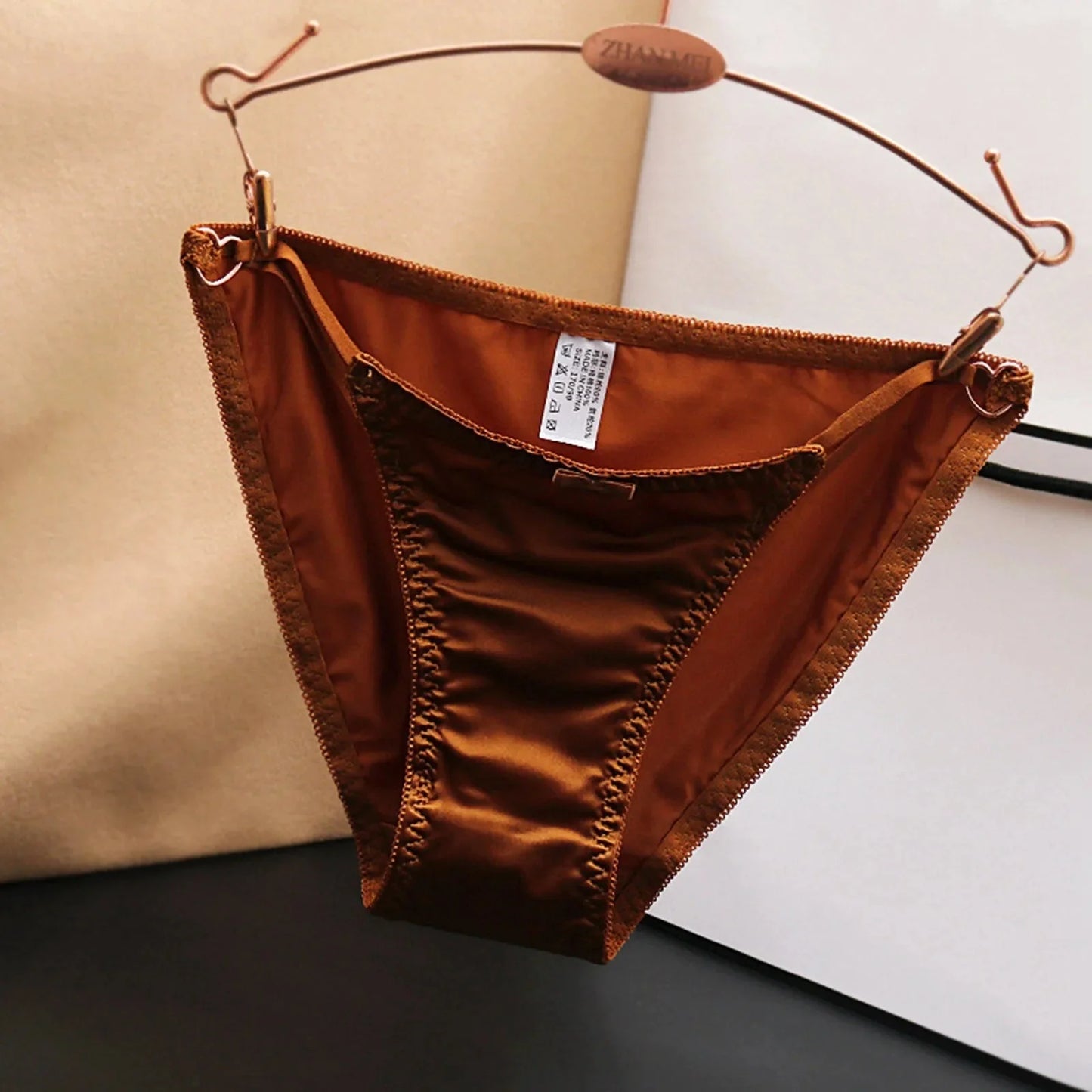 French Bow Low Waist Seamless Satin Hollow Out Panties for Women