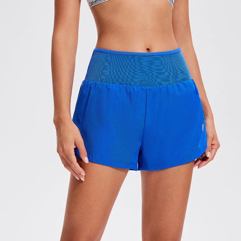 High-Waist Pocket Athletic Shorts - Breathable High-Rise Running Yoga Shorts