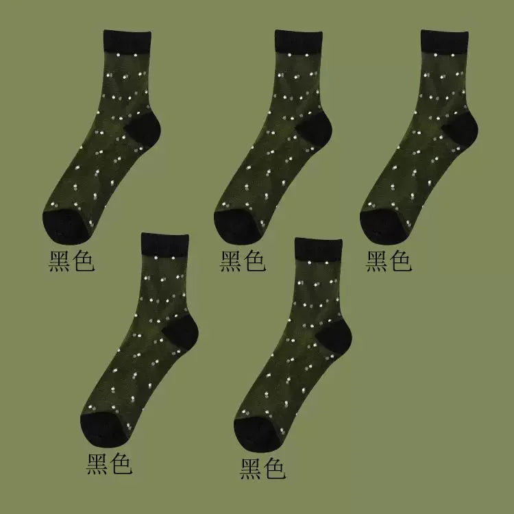 Sheer Polka Dot Sheer Socks for Women - Breathable Summer Mid Calf Socks