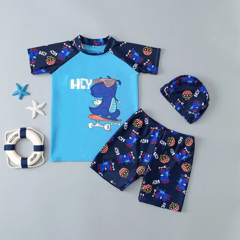 Boys Quick-Dry Rash Guard Swimwear with Sun Protection