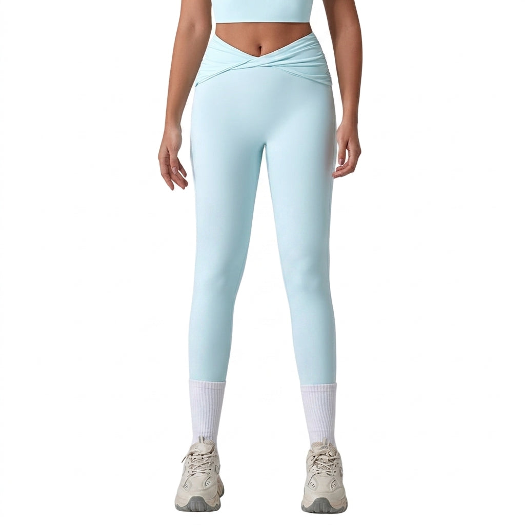 High-Waist Twist Ruched Yoga Leggings Slim Fit