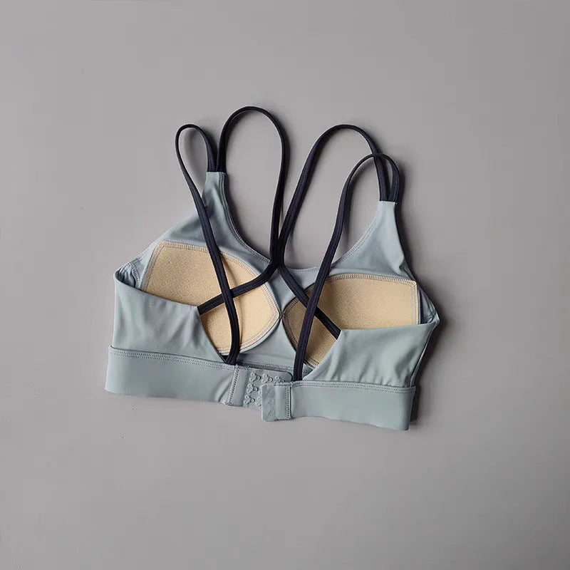 High-Support Cross-Back Sports Bra with Fixed Cups