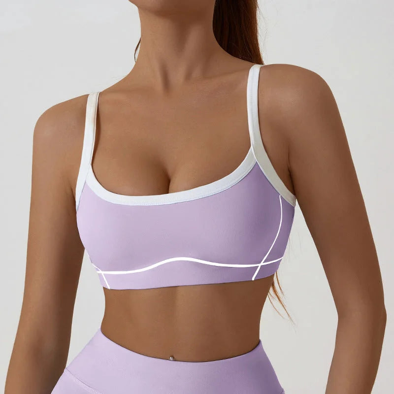 Nude Feel Removable Strappy Sports Bra Colour Block Yoga Camisole