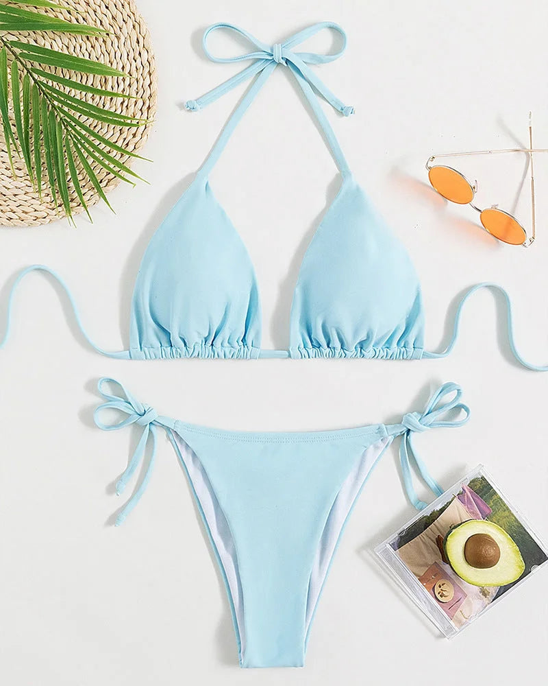 Triangle Bikini with Ties and Halter Neck
