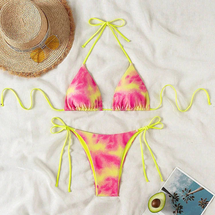 Tie-Dye Bikini Set - Halter Neck String Bikinis