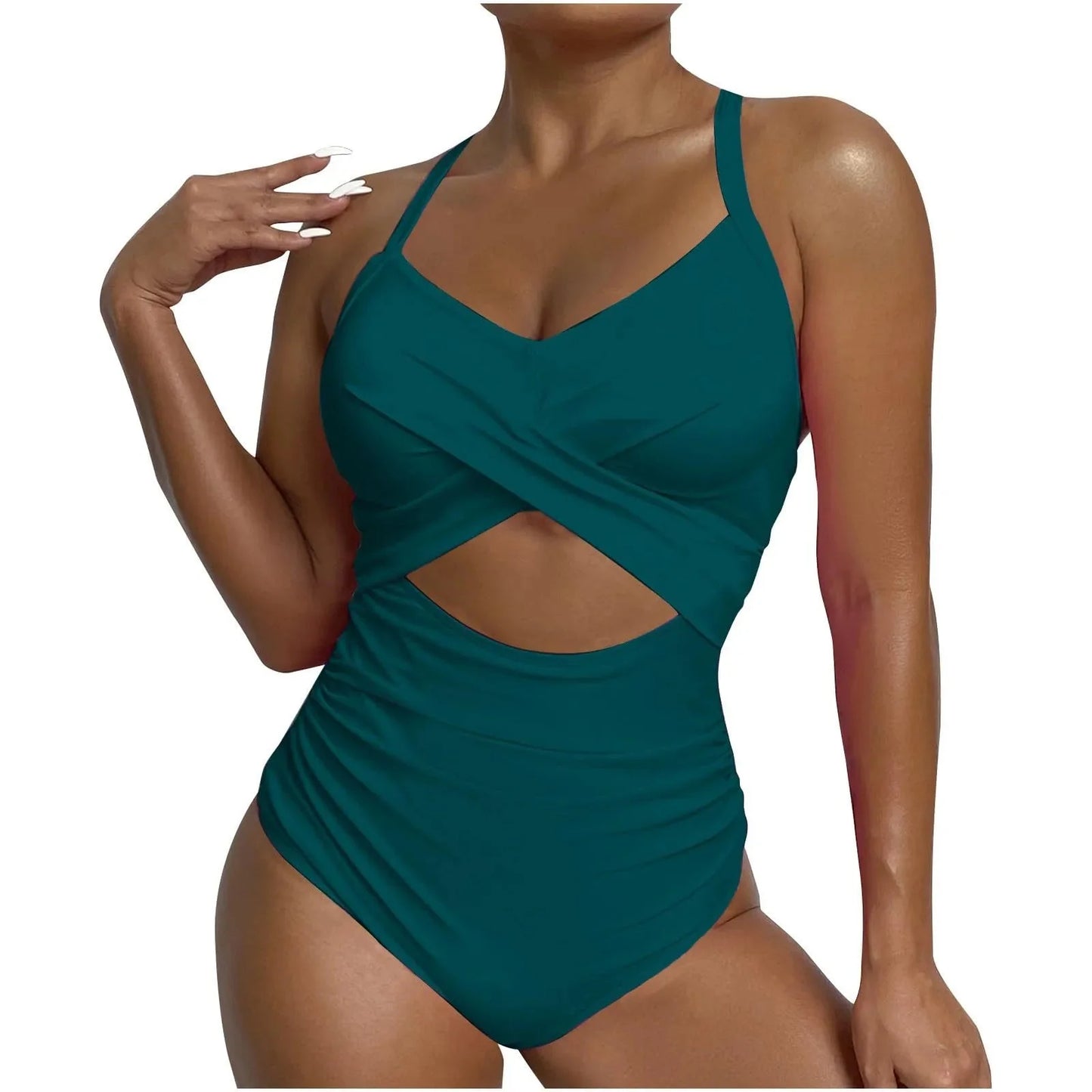 Sexy One Piece Swimsuit with Cut Out Cross Detail High Waist V-Neck Bathing Suit