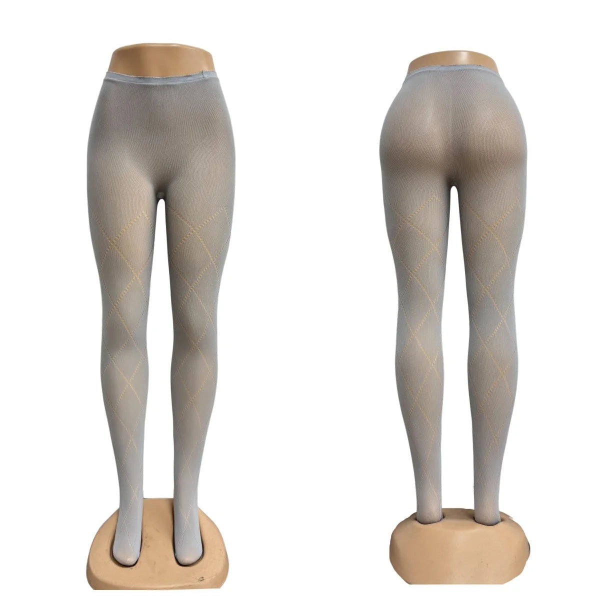 Grey Diamond Pattern Tights - Slimming High Elastic Pantyhose