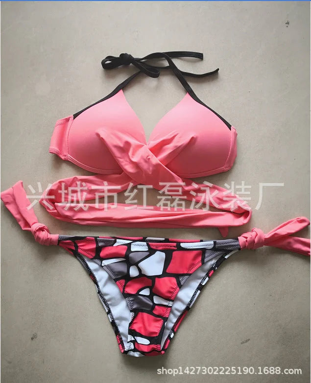 Cross Front Bandeau Bikini Set - Candy Colours High Waisted