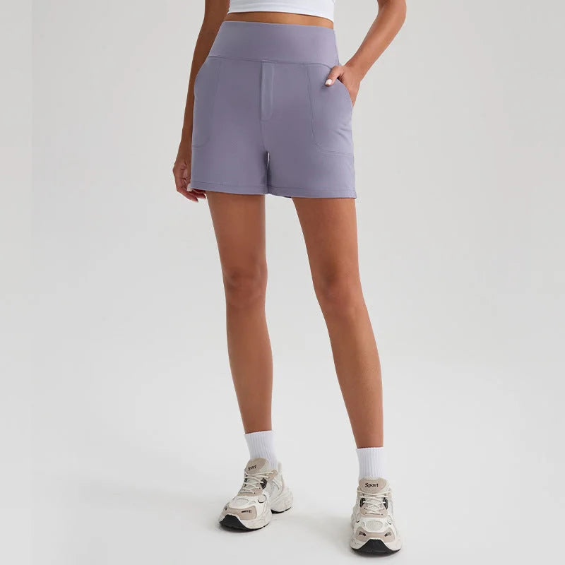 Nude Feel Yoga Shorts High Waist Pockets Quick Dry Breathable