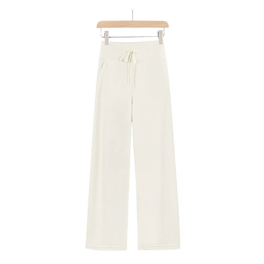 High-waisted drawstring wide leg lounge pants