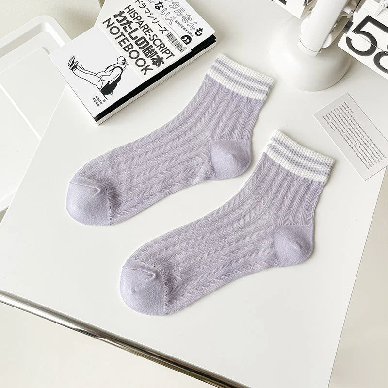 Women's Breathable Mesh Mid-Calf Socks Summer Thin Hollow Out