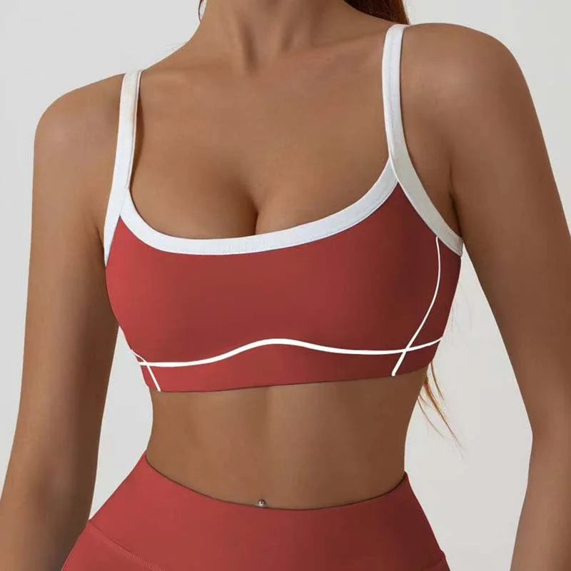 Nude Feel Removable Strappy Sports Bra Colour Block Yoga Camisole