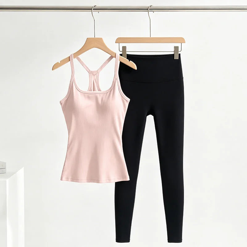 Crisscross Back Padded Tank Top with Removable Cups - Breathable Yoga Cami