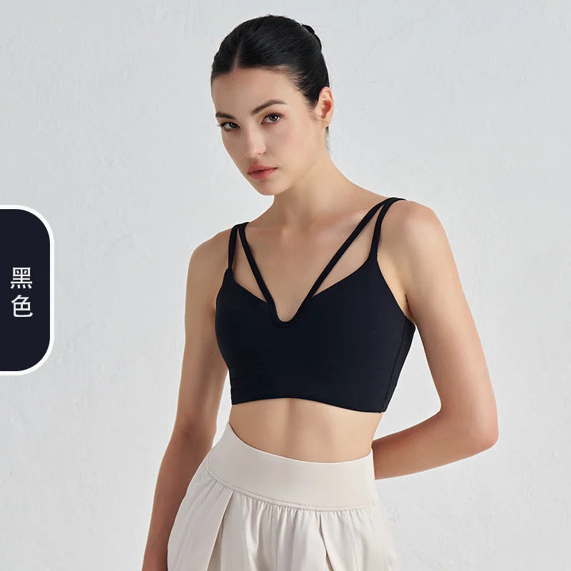 V-neck Strappy Yoga Camisole with Padded Support & Fine Shoulder Straps