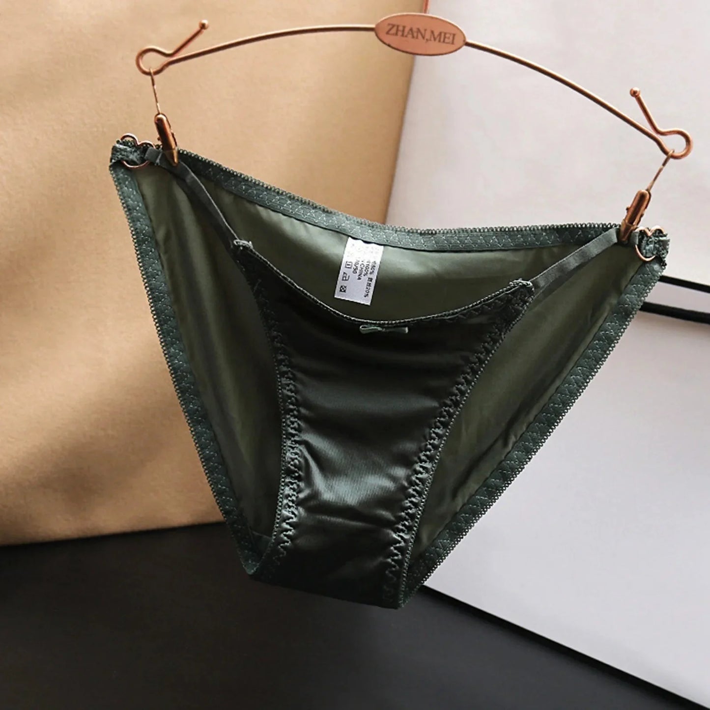 French Bow Low Waist Seamless Satin Hollow Out Panties for Women