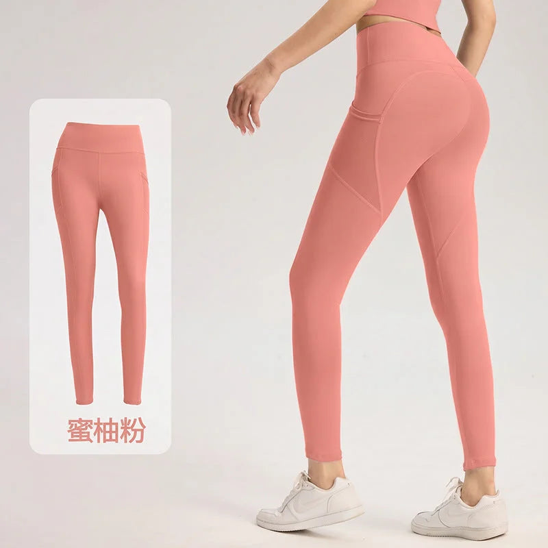 Mesh Side Pocket High-Waisted Tummy Control Butt-Lifting Yoga Pants
