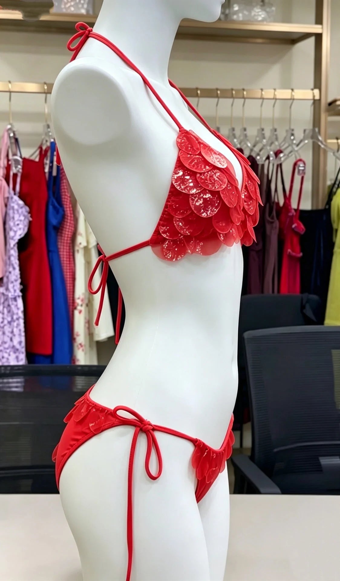 Floral Lace Bikini with Ties, 3-Piece Set