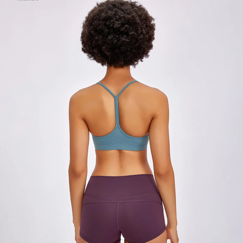 Y-Shaped Thin Strap Sports Bra with Supportive Back Support
