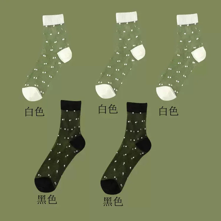 Sheer Polka Dot Sheer Socks for Women - Breathable Summer Mid Calf Socks