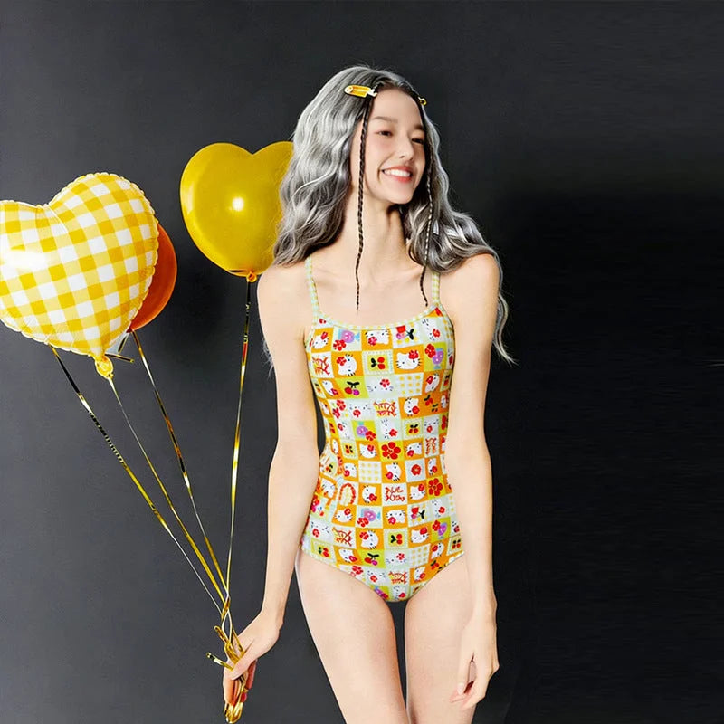 High-cut one piece swimsuit, modest coverage, high-waisted racer
