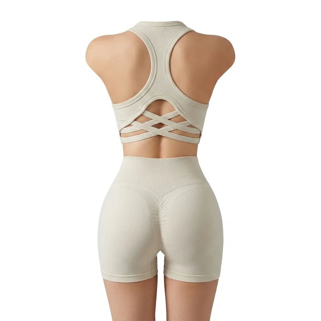 Seamless Knit Mid-Rise Peach Hip Yoga Shorts Butt Shaping