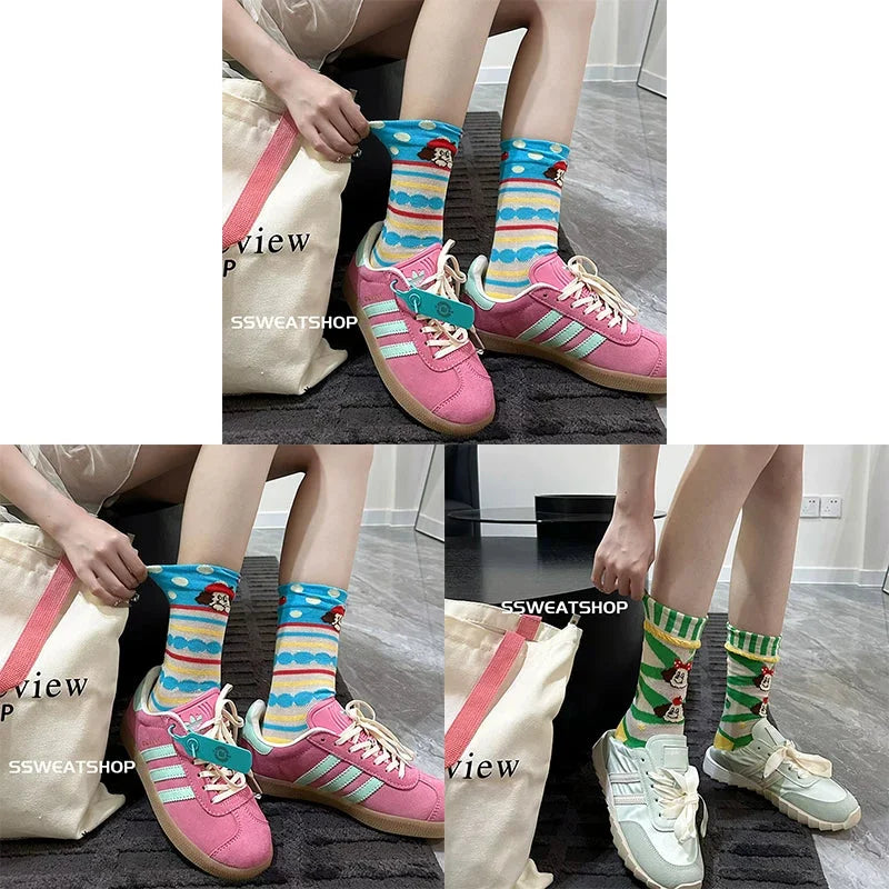 Sheer Lace Cute Dog Pattern Mid Calf Socks for Women - Breathable Thin Fashion