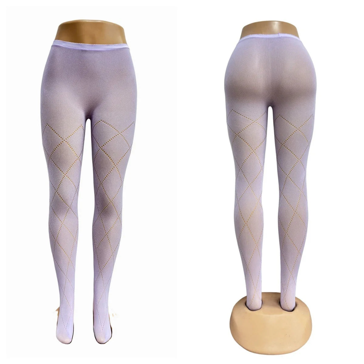 Grey Diamond Pattern Tights - Slimming High Elastic Pantyhose