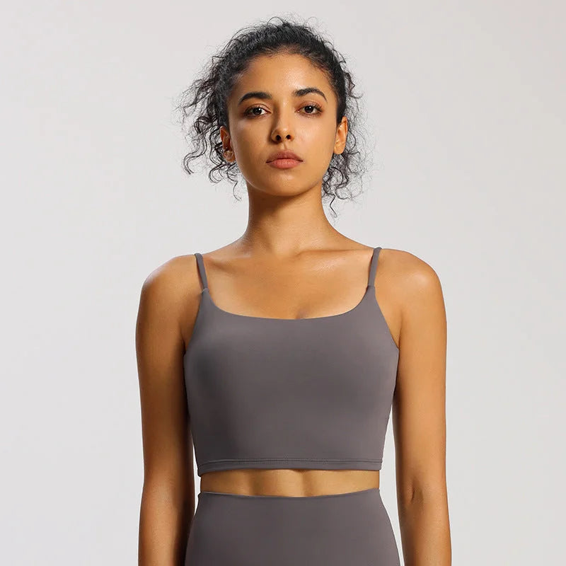 Nude Feel Yoga Camisole Top Padded Strappy Back Cami