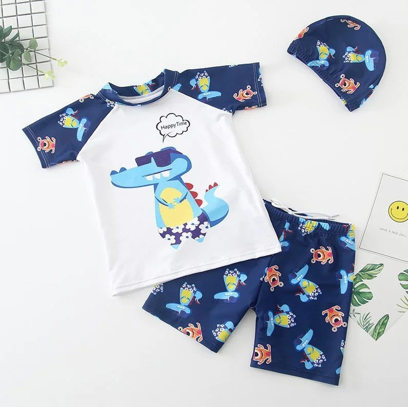 Boys Quick-Dry Rash Guard Swimwear with Sun Protection