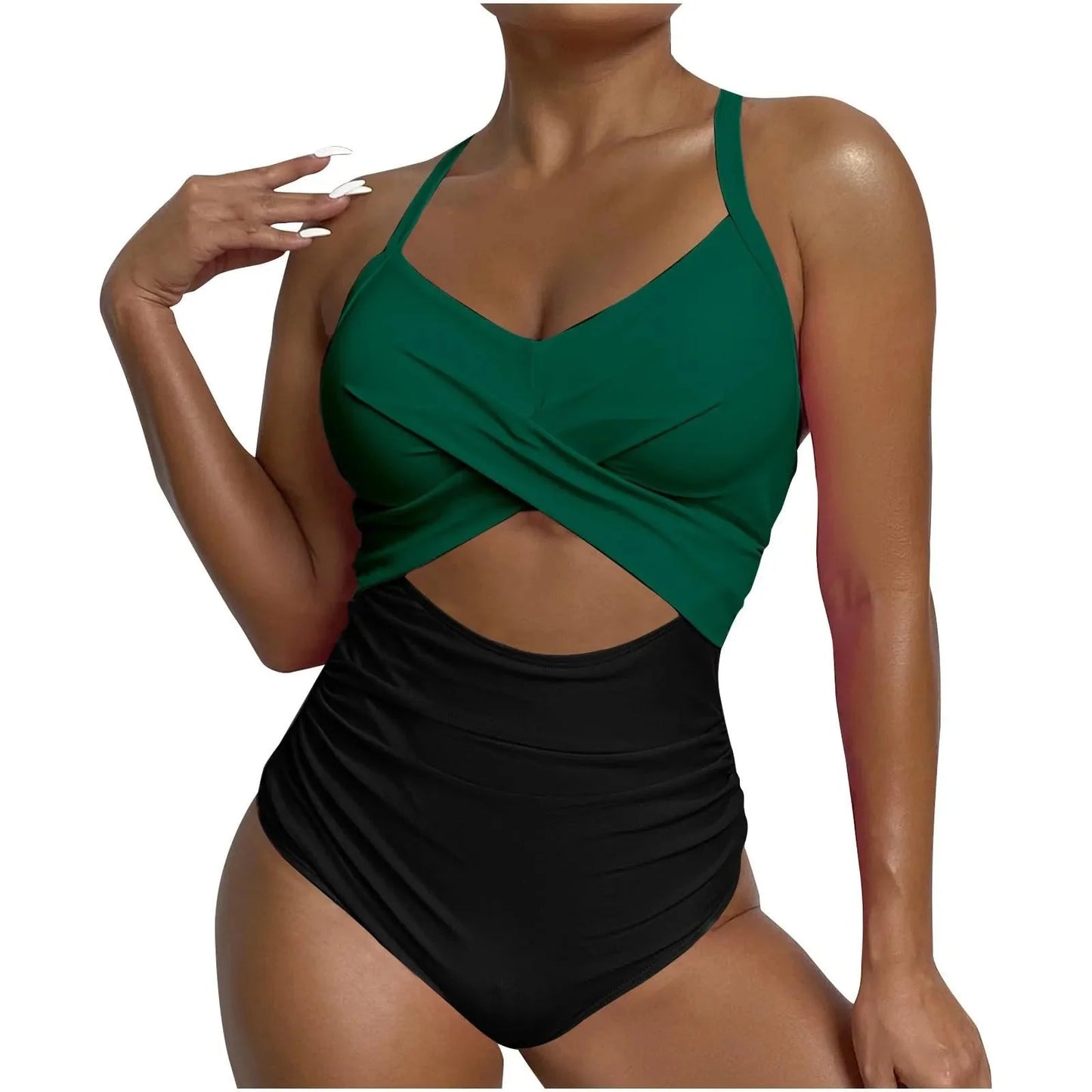 Sexy One Piece Swimsuit with Cut Out Cross Detail High Waist V-Neck Bathing Suit