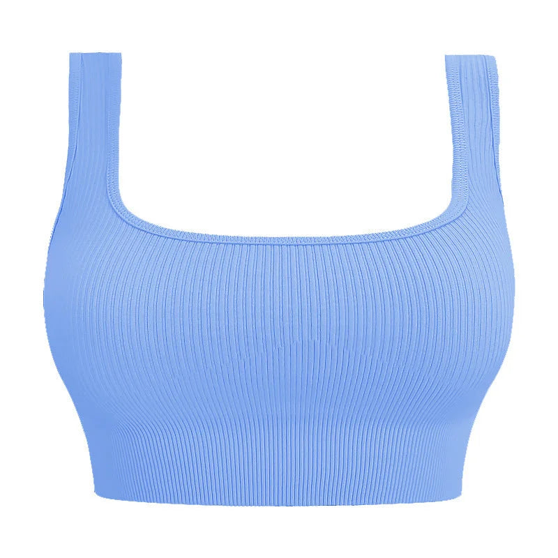 U-Back Ribbed Crop Tank Top with Built-in Pads