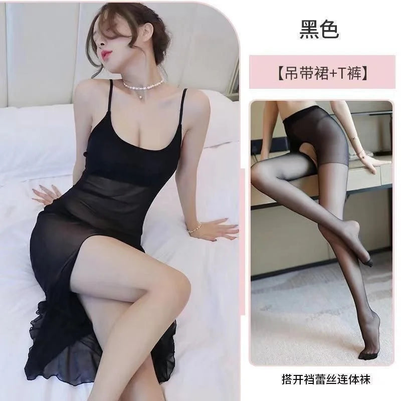 Sheer Slit Open Back Cami Mini Dress - Sensual Nightwear for Lingerie Lovers