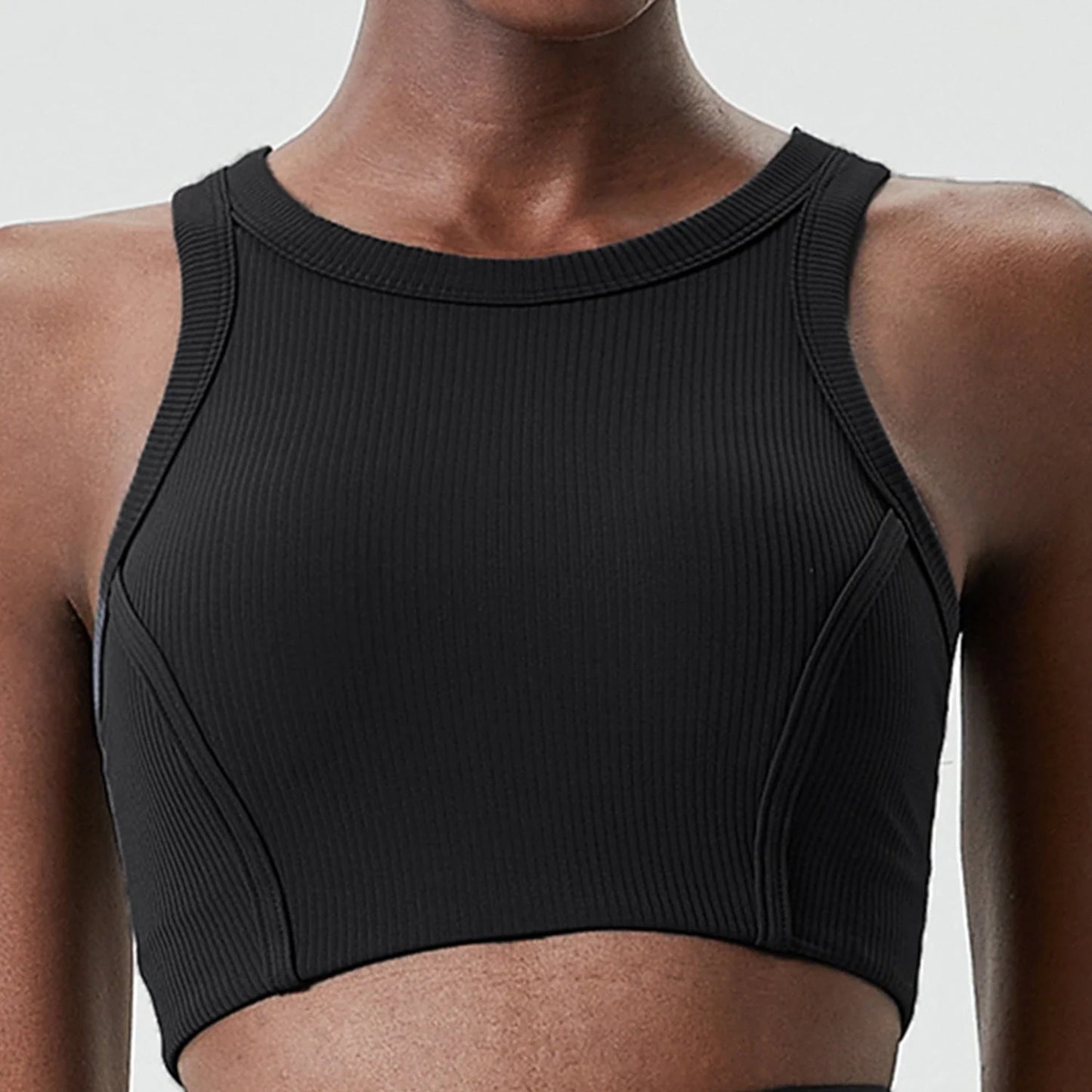 Liana Stripe High-Neck Sports Bra - High Support Yoga Bra with Removable Cups