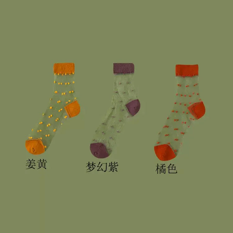Sheer Polka Dot Sheer Socks for Women - Breathable Summer Mid Calf Socks
