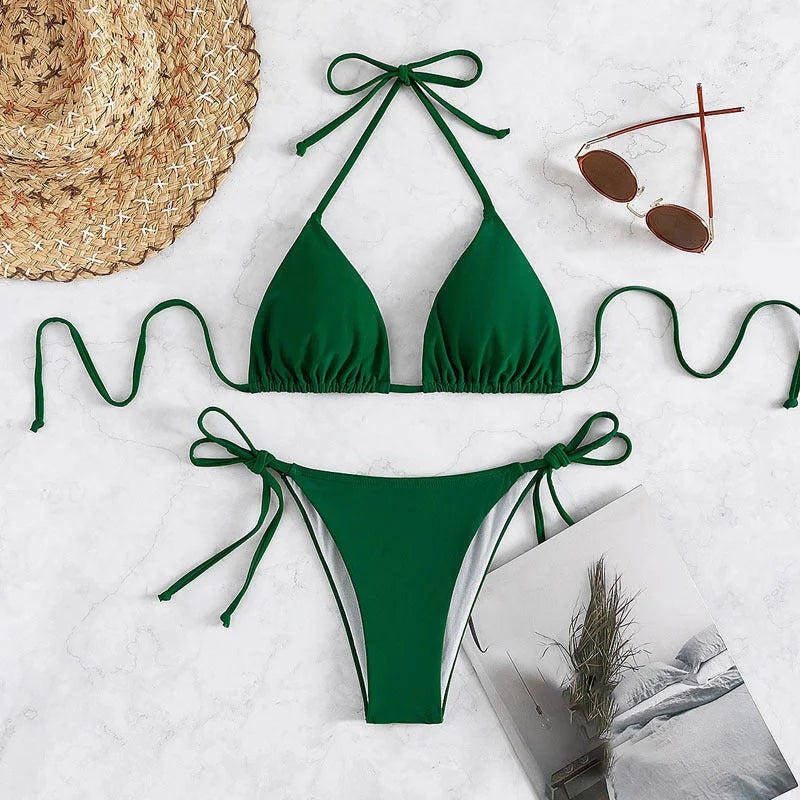 Triangle Bikini with Ties and Halter Neck