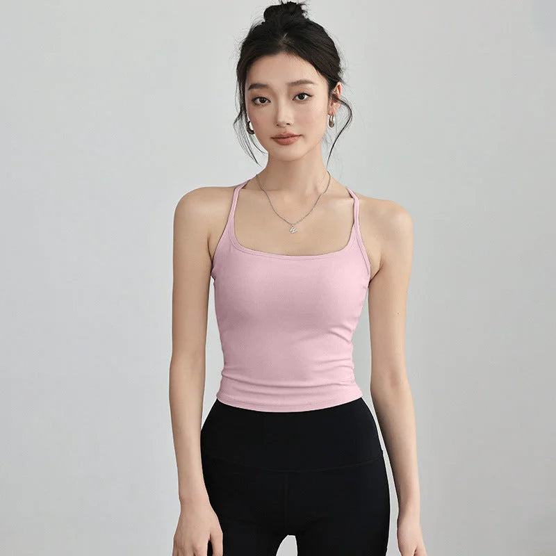 Korean Style Fitness Yoga Vest with Built-in Bra and Shockproof Padding