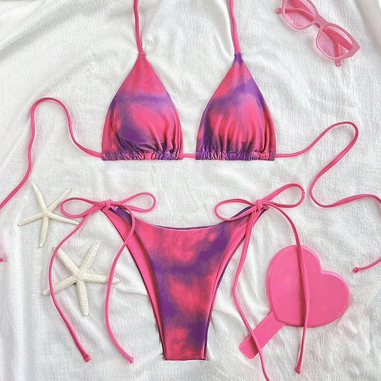 Tie-Dye Bikini Set - Halter Neck String Bikinis