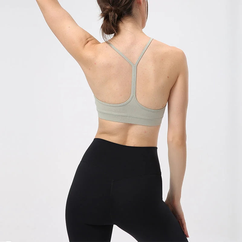 Y-Shaped Thin Strap Sports Bra with Supportive Back Support