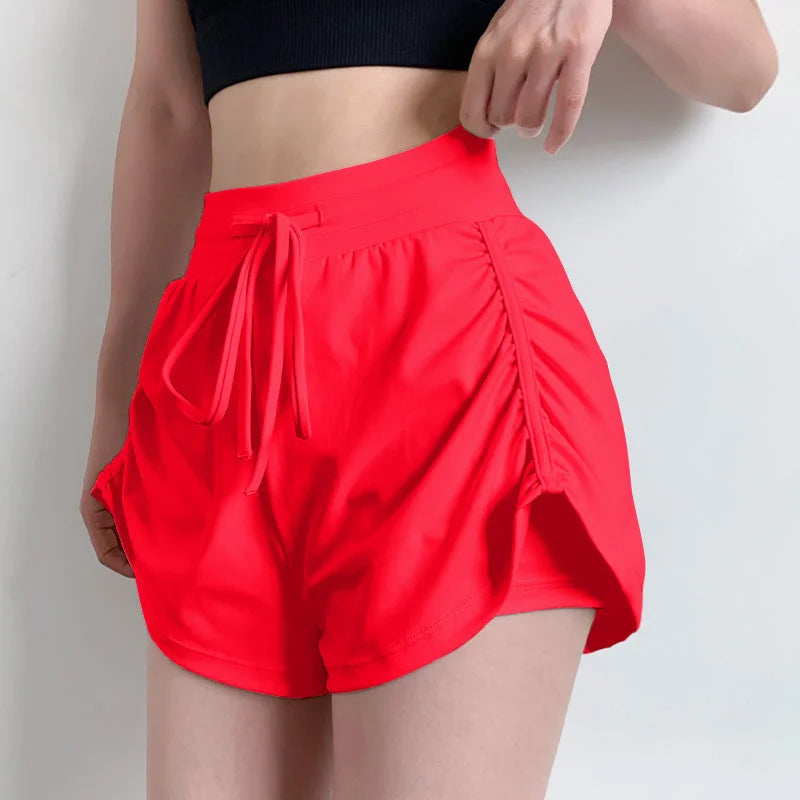 High-waisted drawstring shorts with drawcord ruched sides