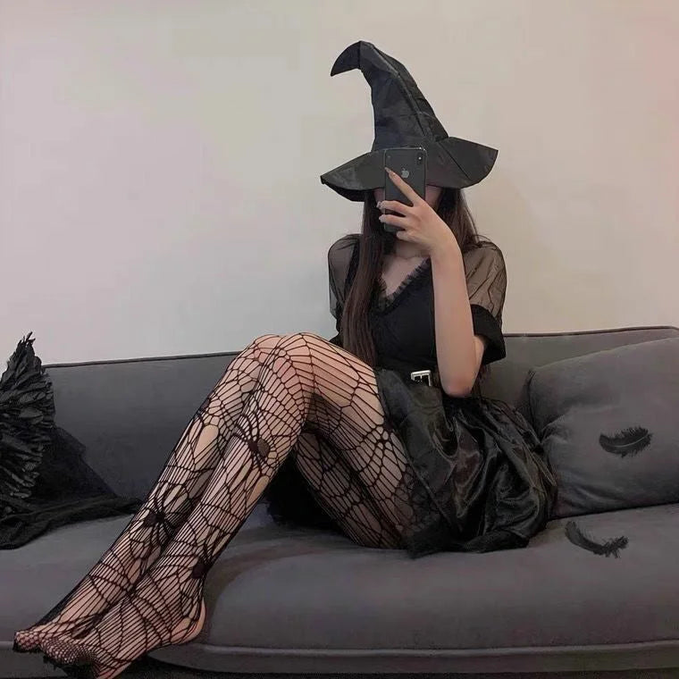 Ripped Lace Fishnet Tights Cutout Stockings Y2K Punk Style