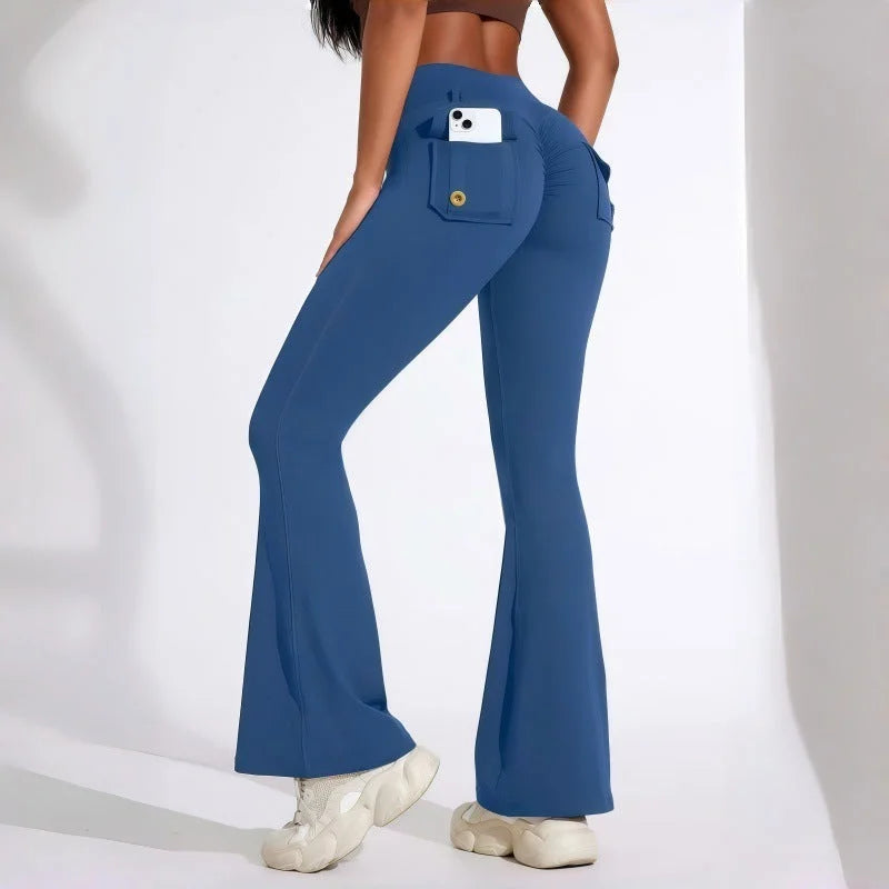 butt-lifting flared yoga leggings with cargo pockets
